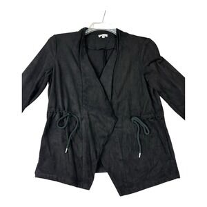 Jodifl Cardigan Womens Medium Black Velour Open Drawstring Waist‎ Pockets Jacket
